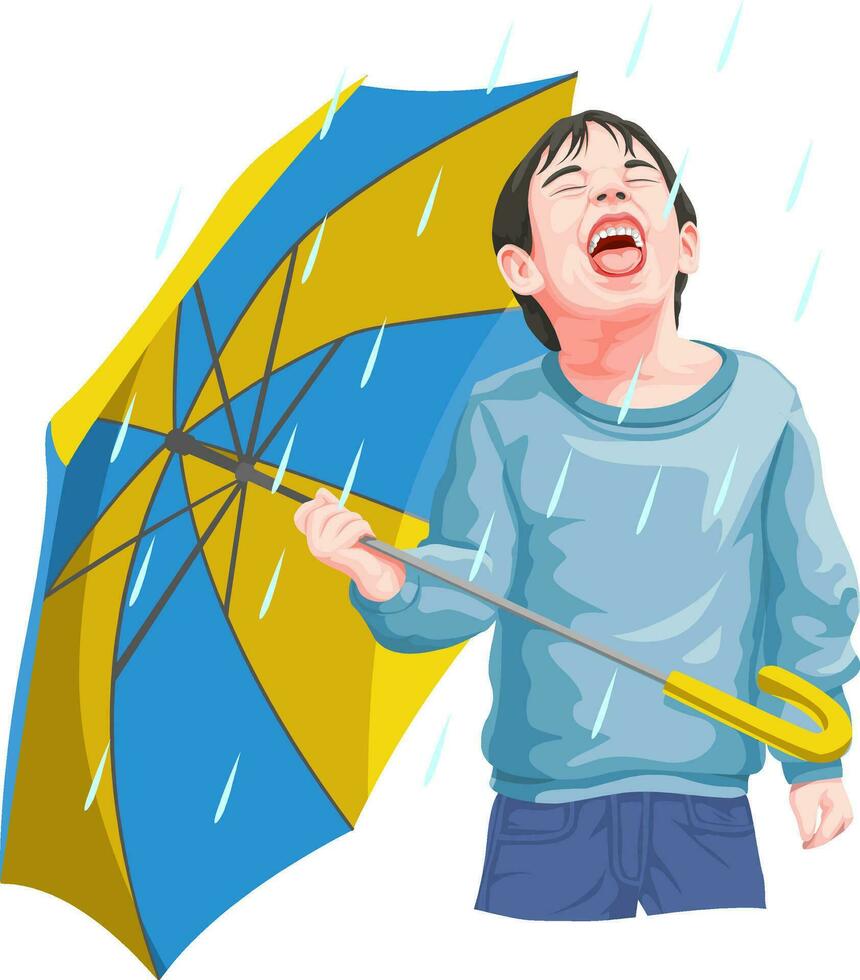 Vector of boy enjoying rainfall.