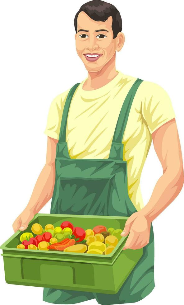 Vector of farmer with fresh vegetables.