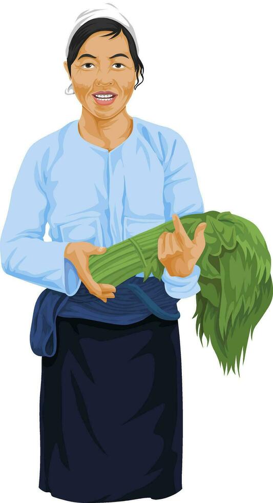 Vector of woman holding fresh vegetable.