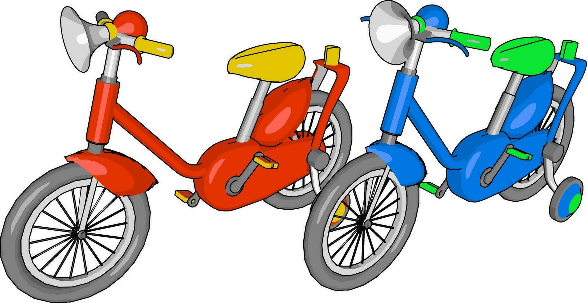 Red and blue small bike, illustration, vector on white background.