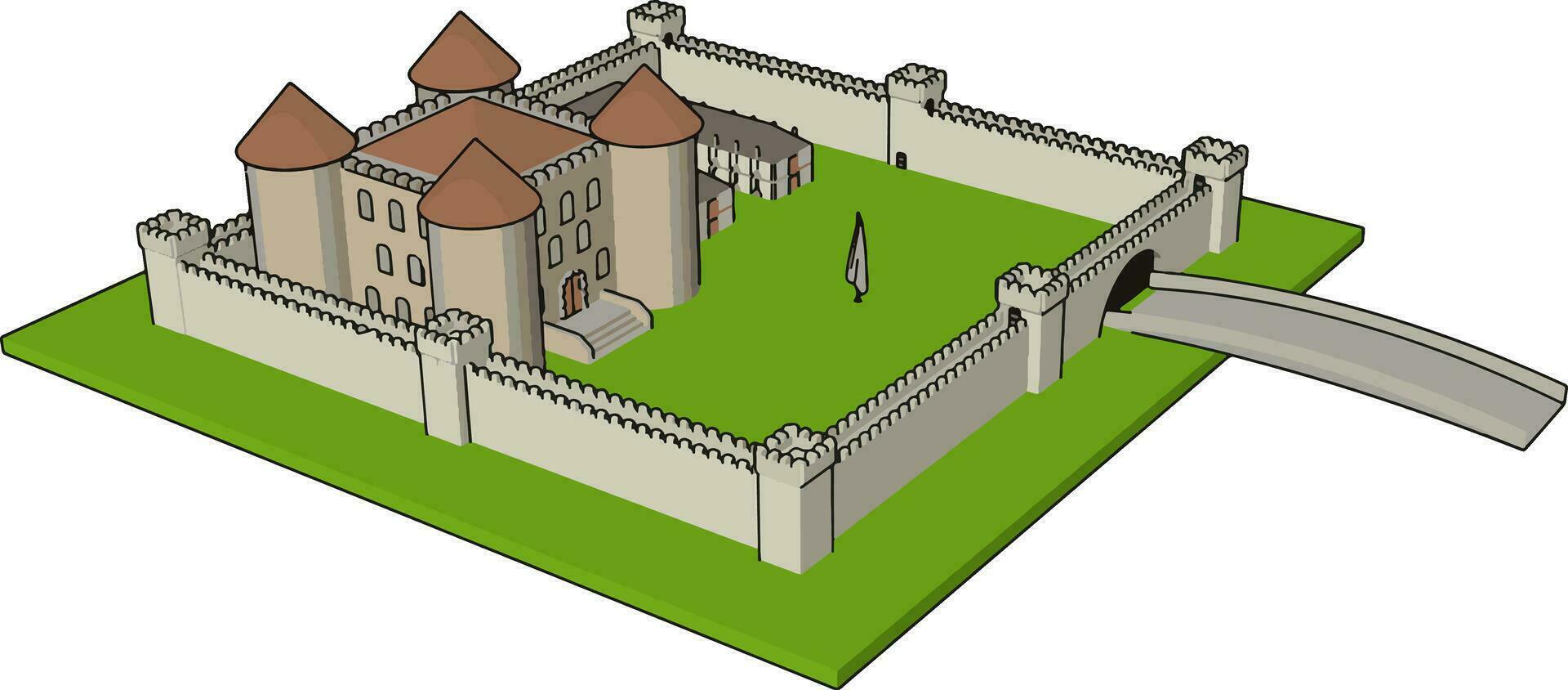 sencillo vector ilustración de un medieval castillo con fortificado pared y torres blanco antecedentes