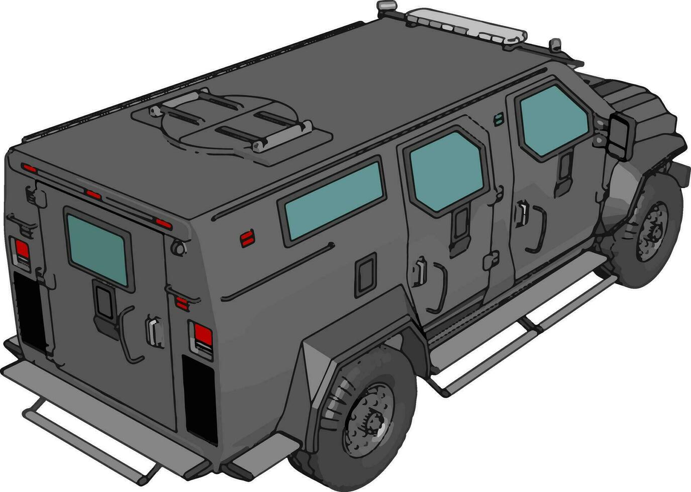 3D vector illustration on white background of armed military vehicle