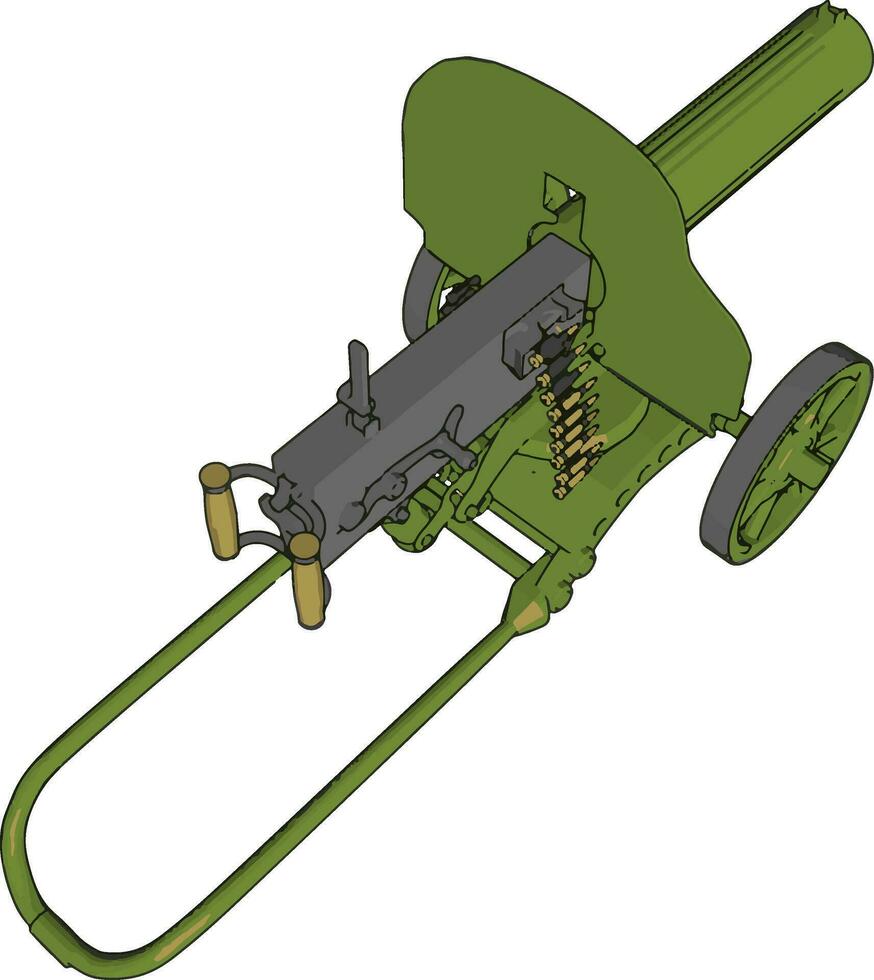 3D vector illustration on white background  of a green  military cannon
