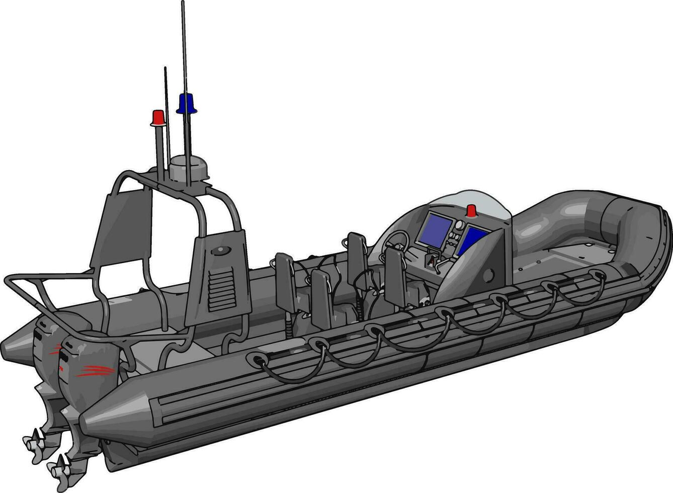 3D vector illustration on white background  of a military inflatable boat