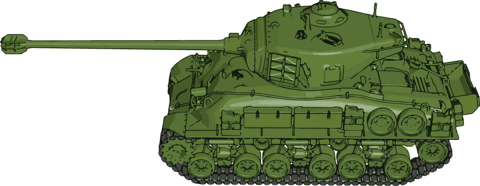 3D vector illustration on white background of a green military tank