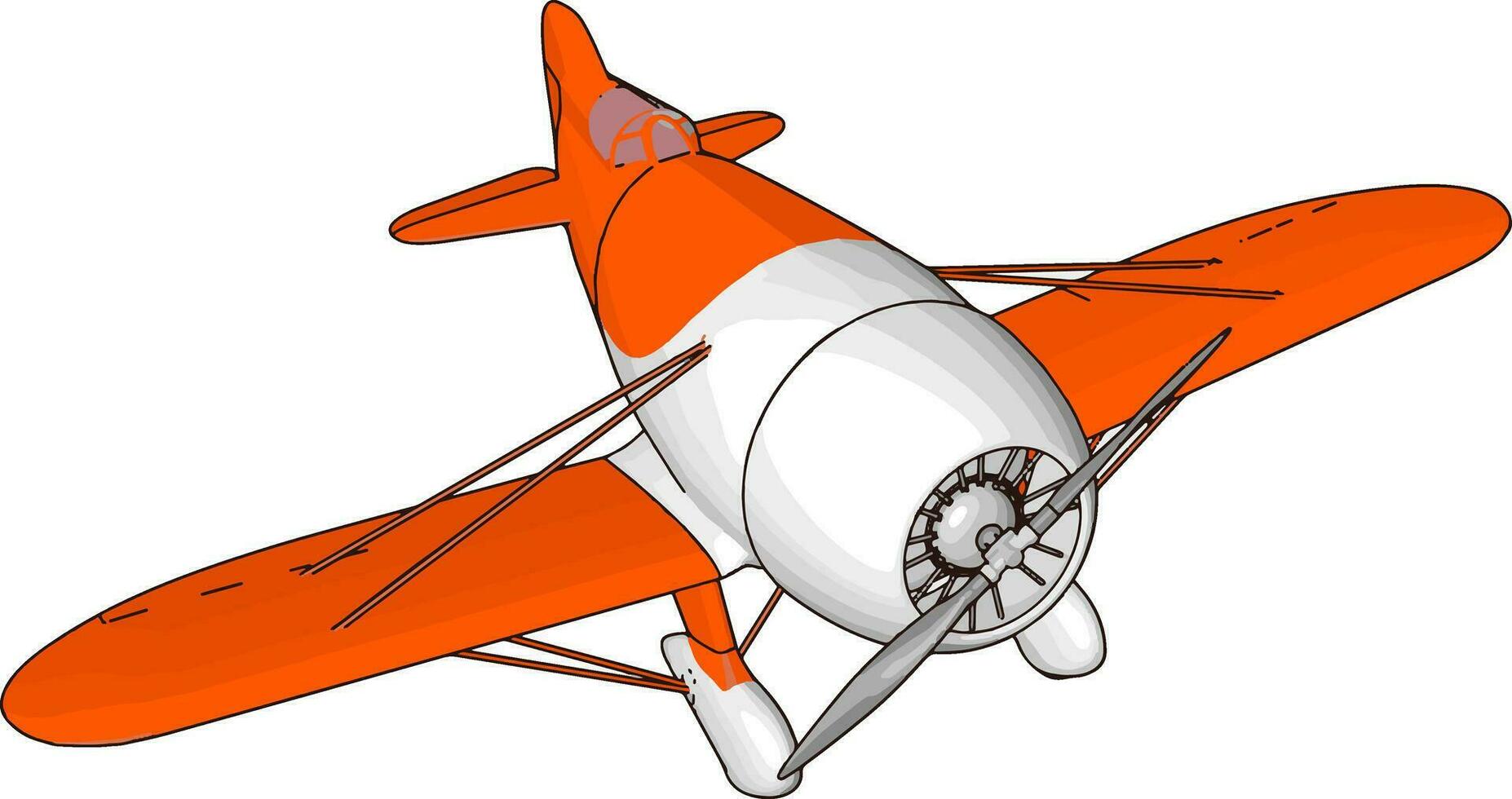 Viejo avión retro blanco y rojo, ilustración, vector sobre fondo blanco.