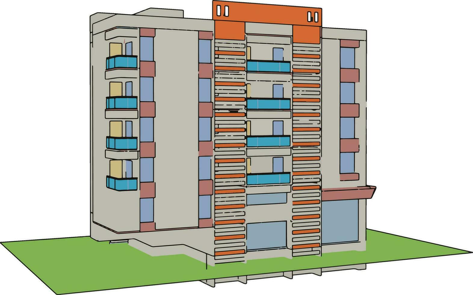 Residential building, illustration, vector on white background.