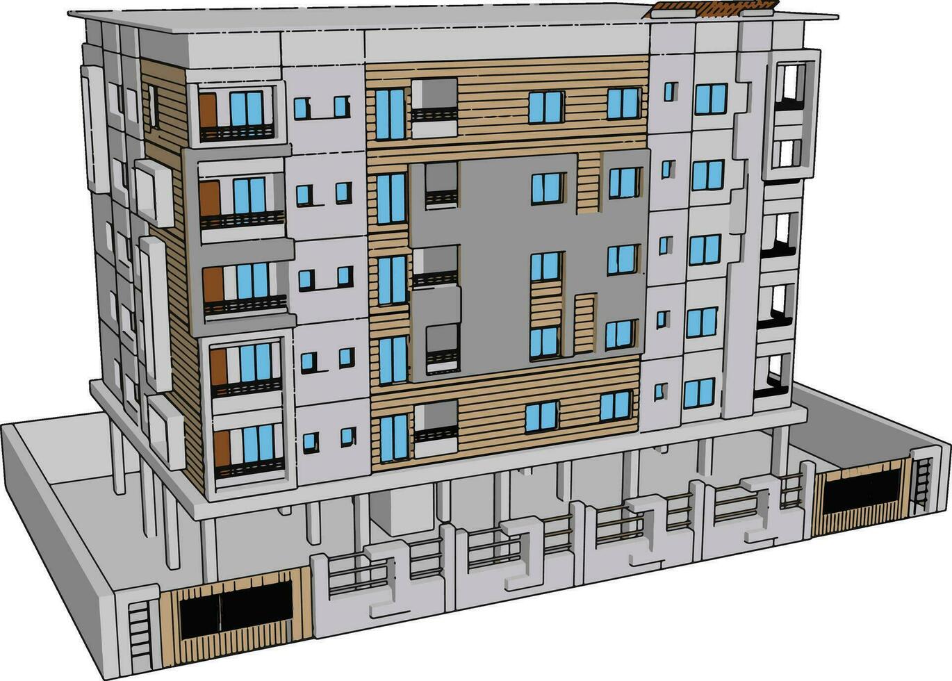 White residential building, illustration, vector on white background.