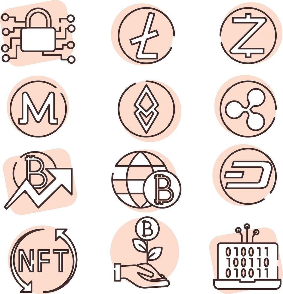Blockchain icon set, icon, vector on white background.