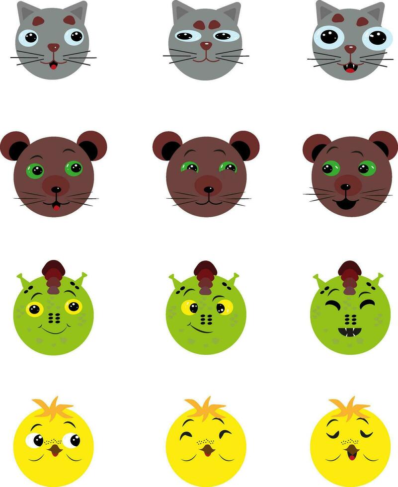 Funny animal icon set, icon, vector on white background.