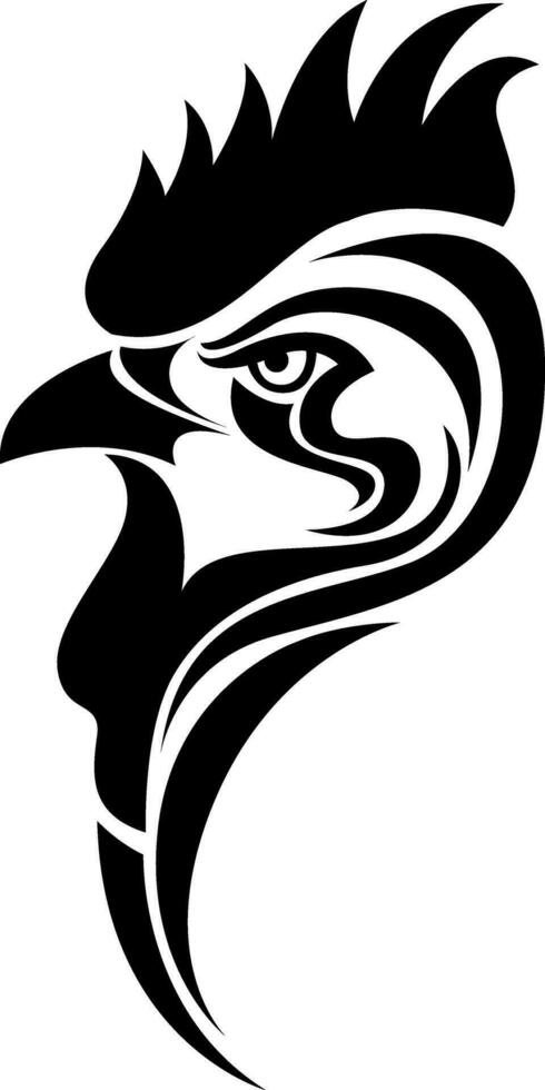 Rooster head tattoo , illustration, vector on a white background.