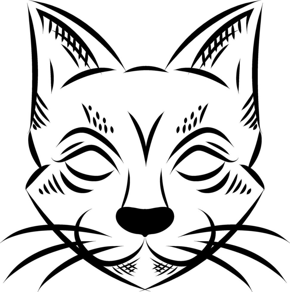 Cat head tattoo , illustration, vector on a white background.