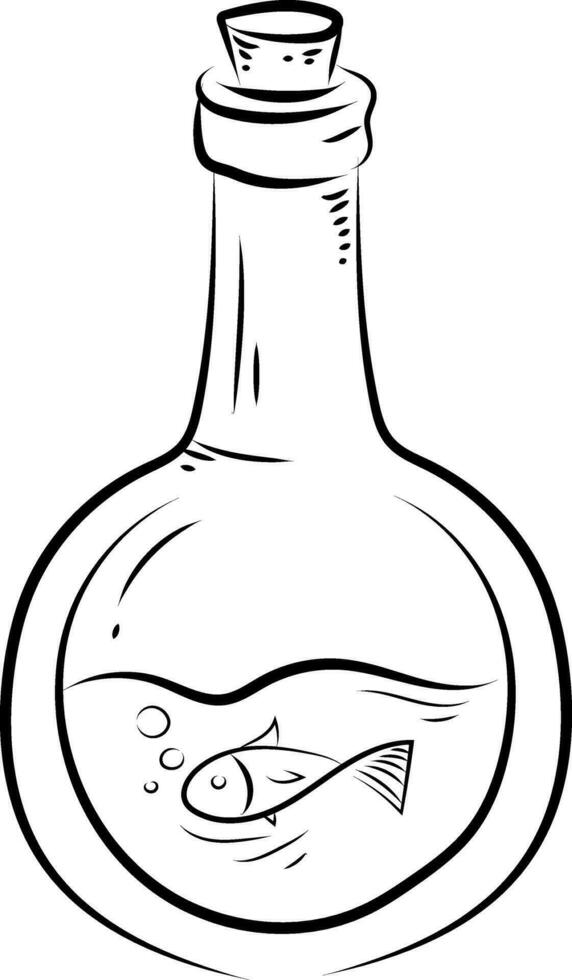 Fish in bottle tattoo , illustration, vector on a white background.
