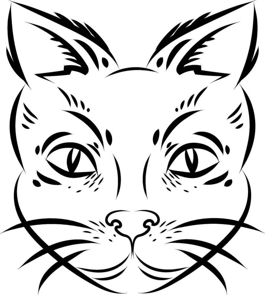 Tattoo of a cat , illustration, vector on a white background.