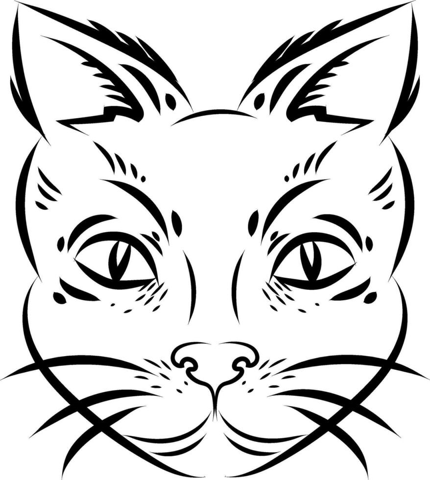 Tattoo of a cat , illustration, vector on a white background.