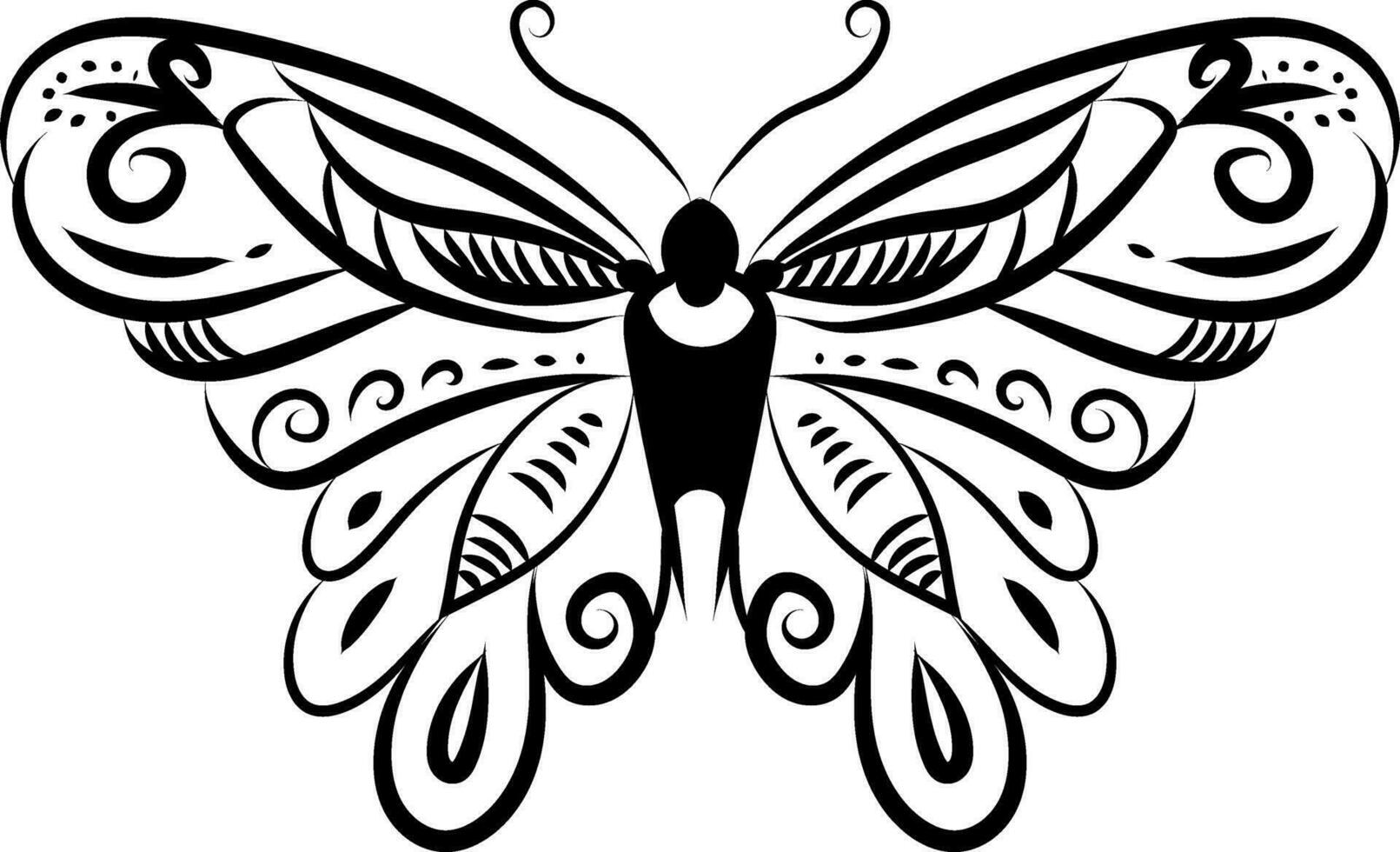 Butterfly tattoo drawing , illustration, vector on a white background.