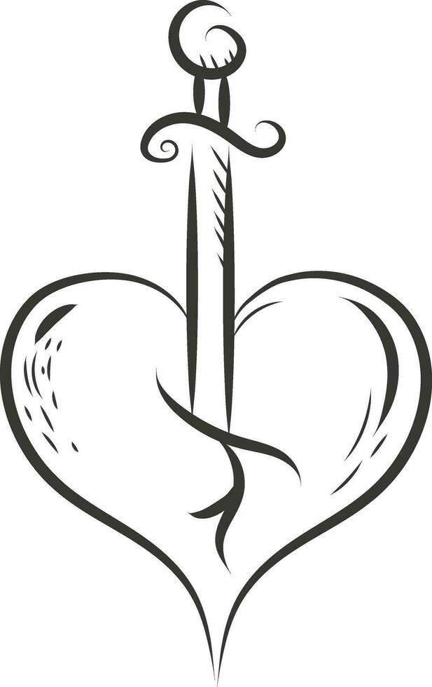 espada y corazón tatuaje vector