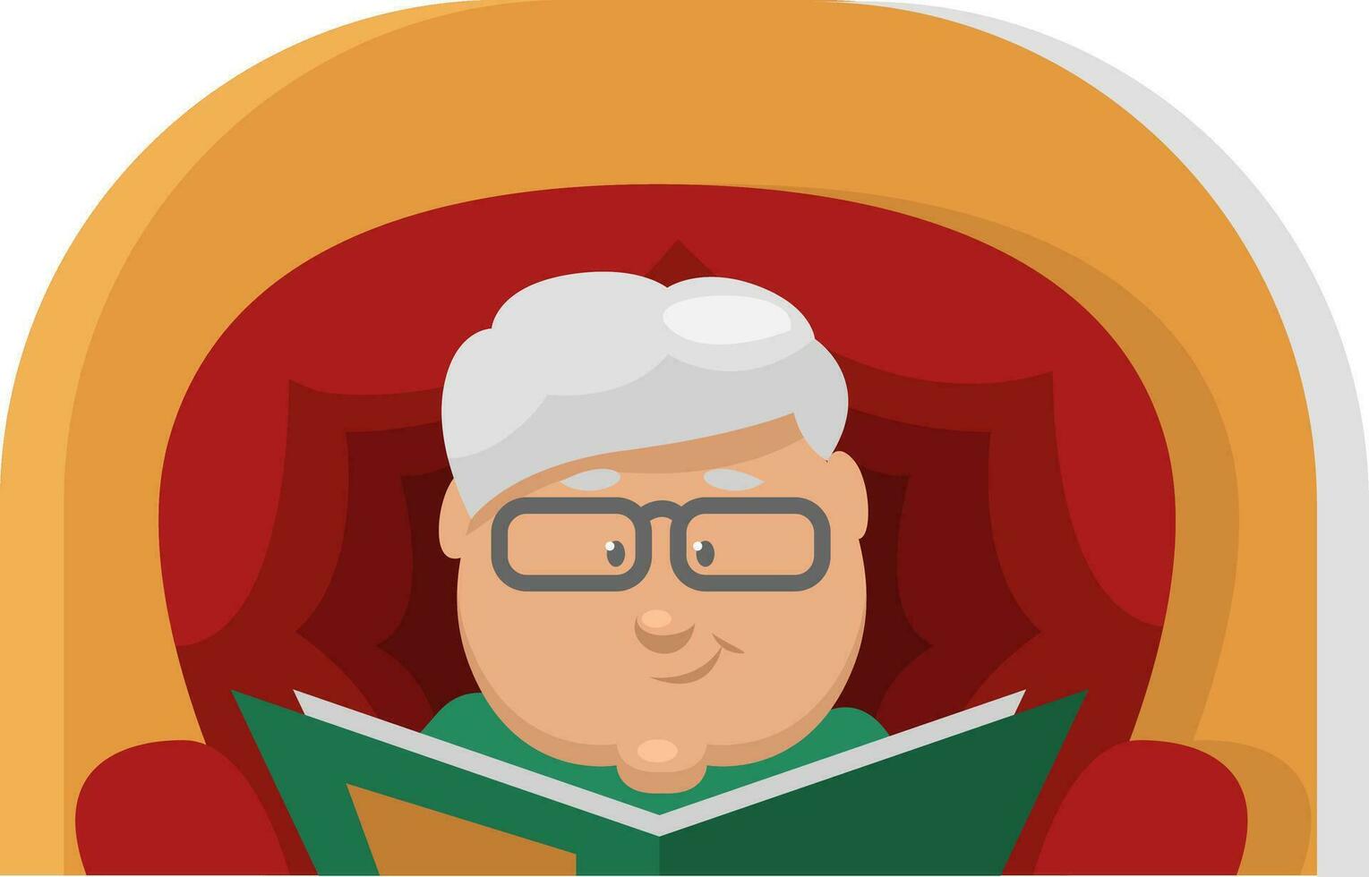 Granny reading a book, illustration, vector on a white background.