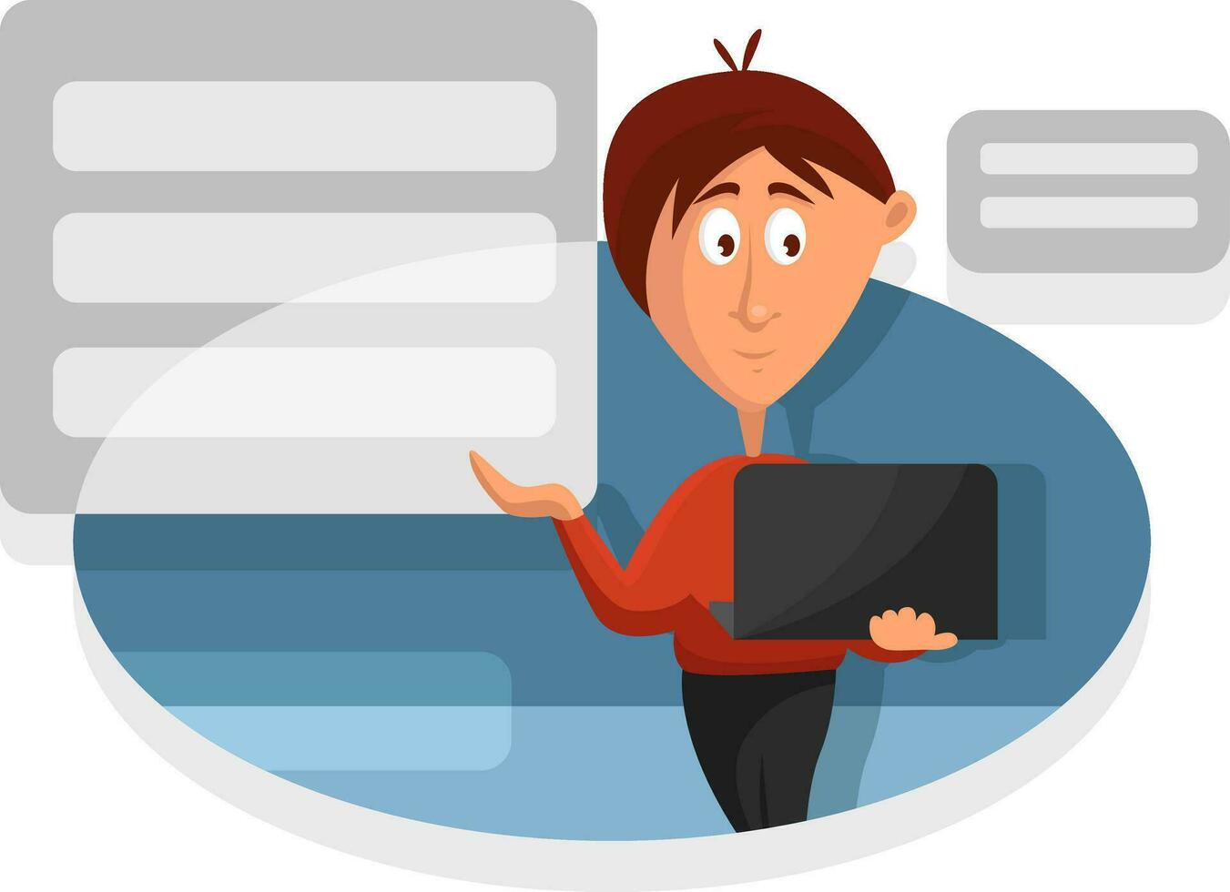 Man giving presentation, illustration, vector on a white background.