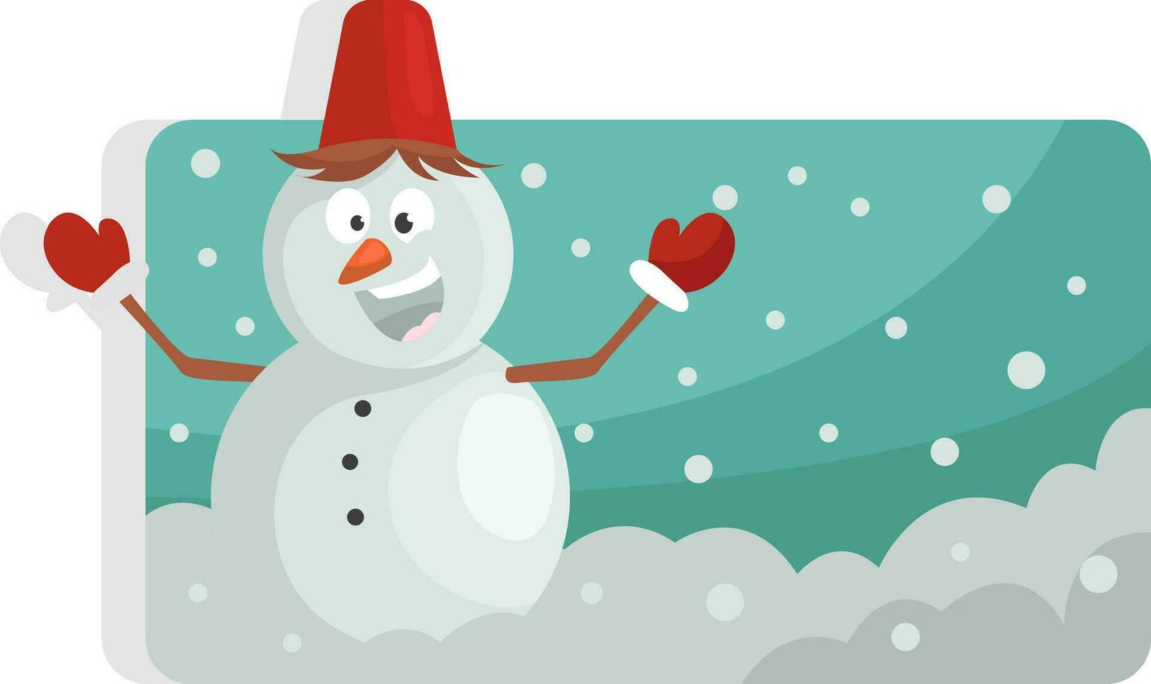Snowman with bucket, illustration, vector on a white background.