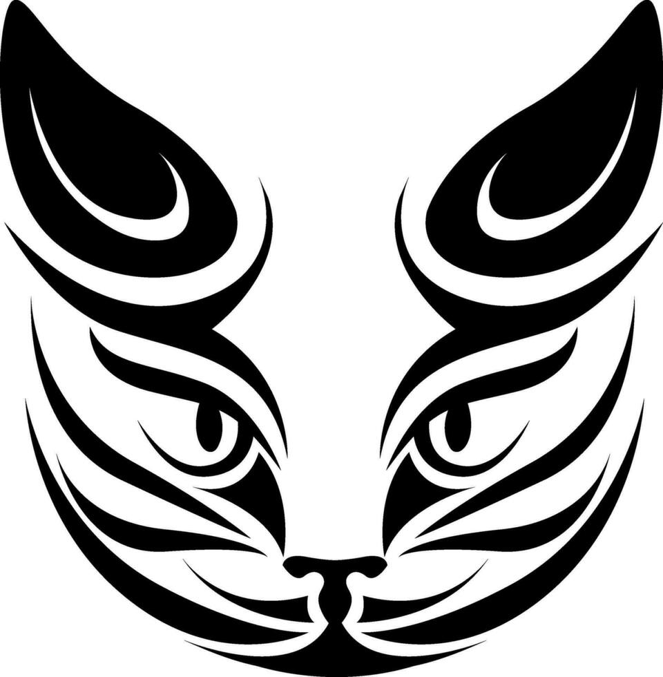 Tribal cat head tattoo, tattoo illustration, vector on a white background.