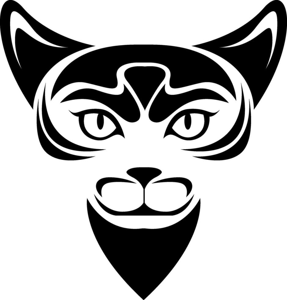 Black cat head tattoo, tattoo illustration, vector on a white background.