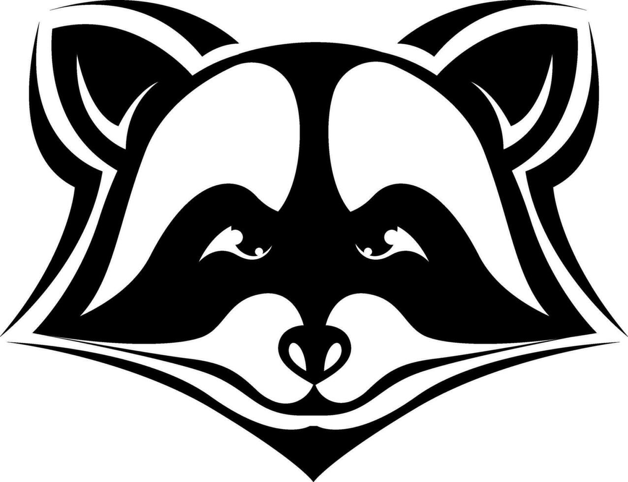Racoon head tattoo, tattoo illustration, vector on a white background.