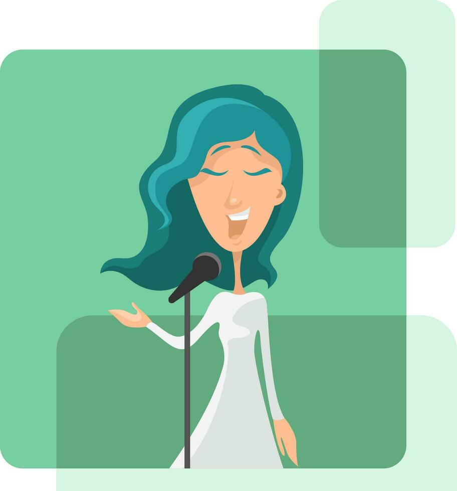 Woman singing, illustration, vector on a white background.