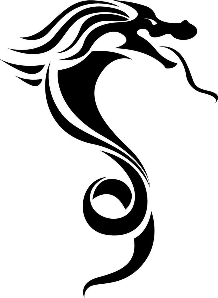 Black dragon tattoo, tattoo illustration, vector on a white background.