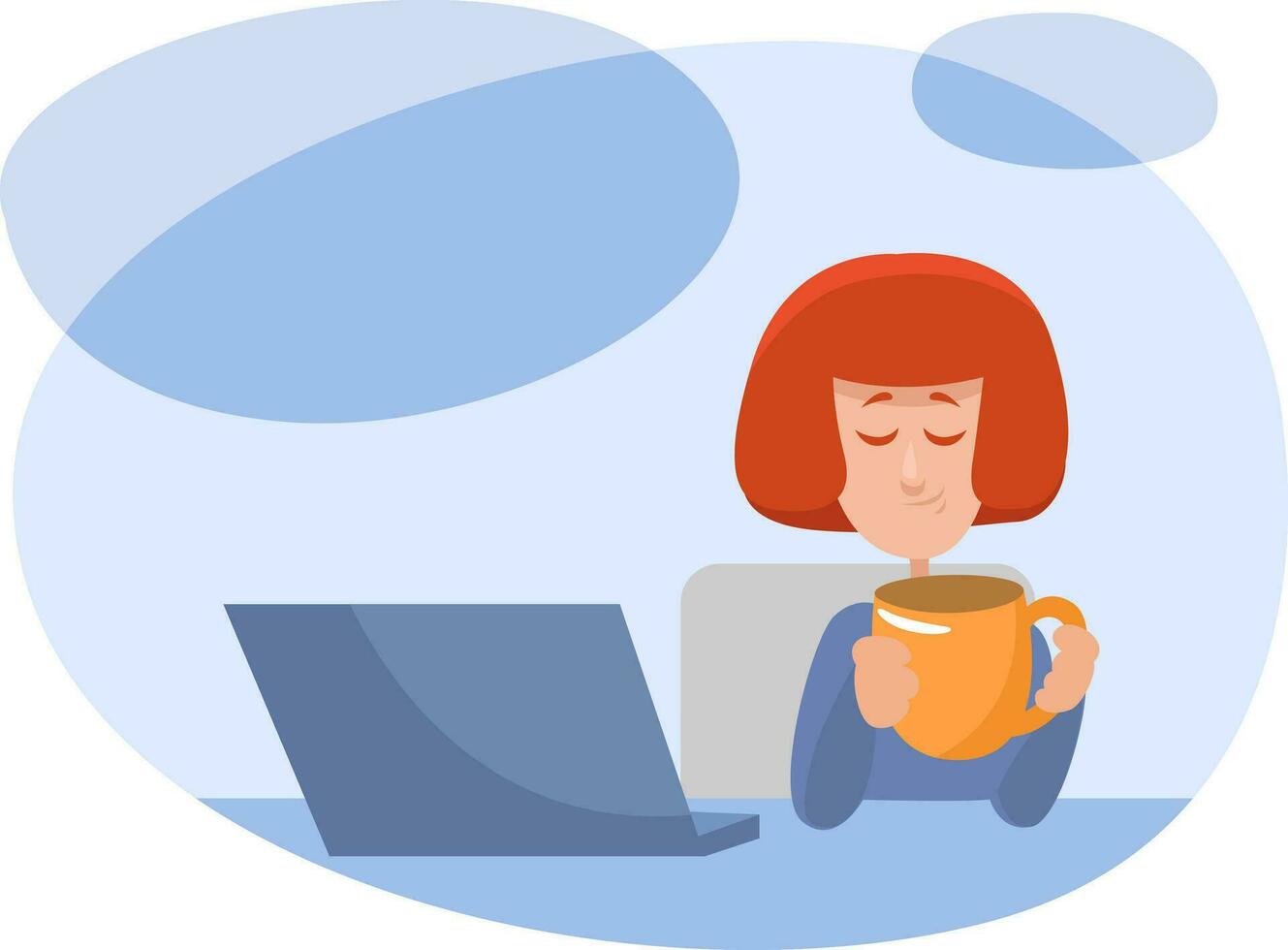 Girl enjoying evening tea, illustration, vector on a white background.