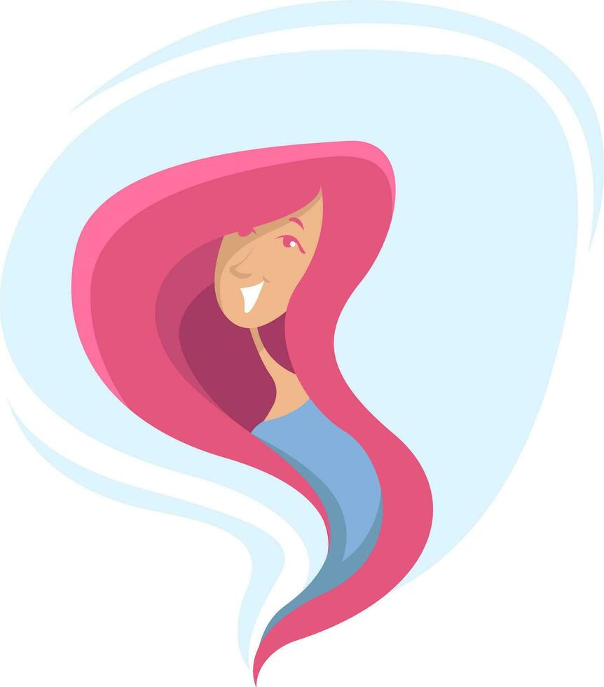 Girl with pink hair color, illustration, vector on a white background.