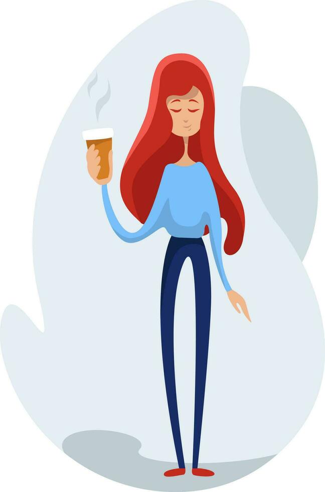 Girl with morning coffee, illustration, vector on a white background.