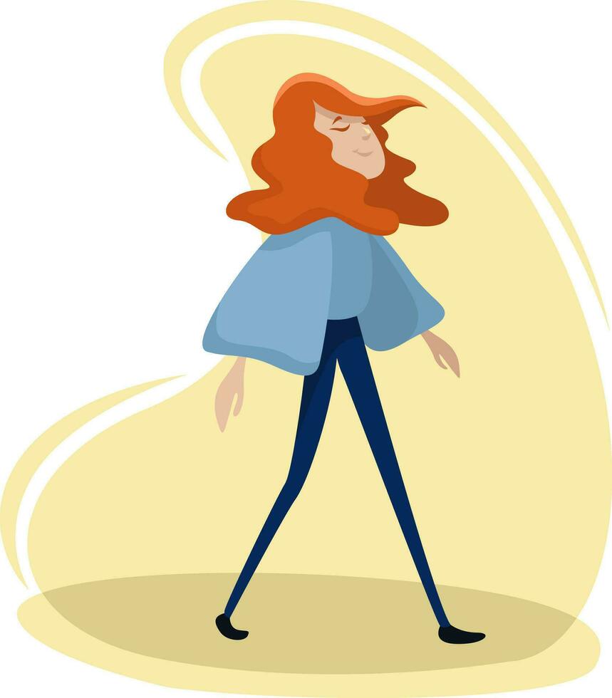 Girl walking down the street, illustration, vector on a white background.
