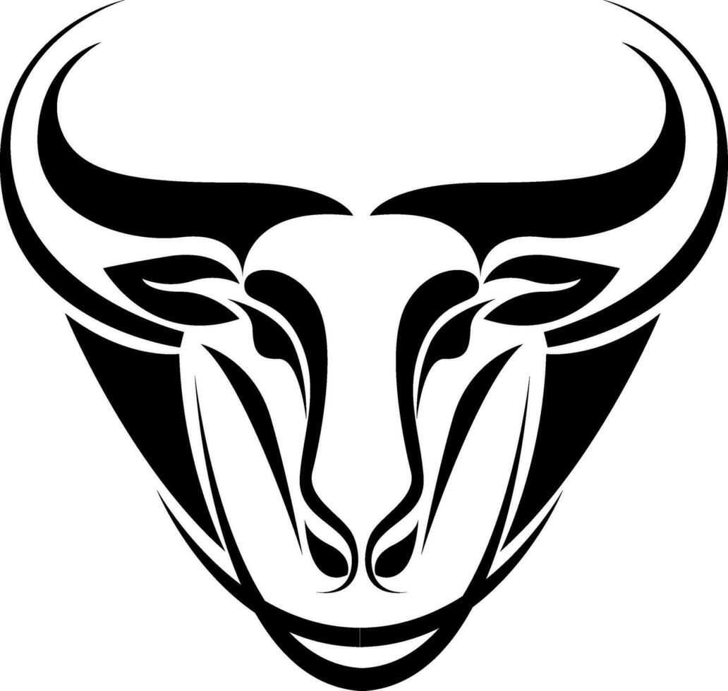 Black bull head tattoo, tattoo illustration, vector on a white background.