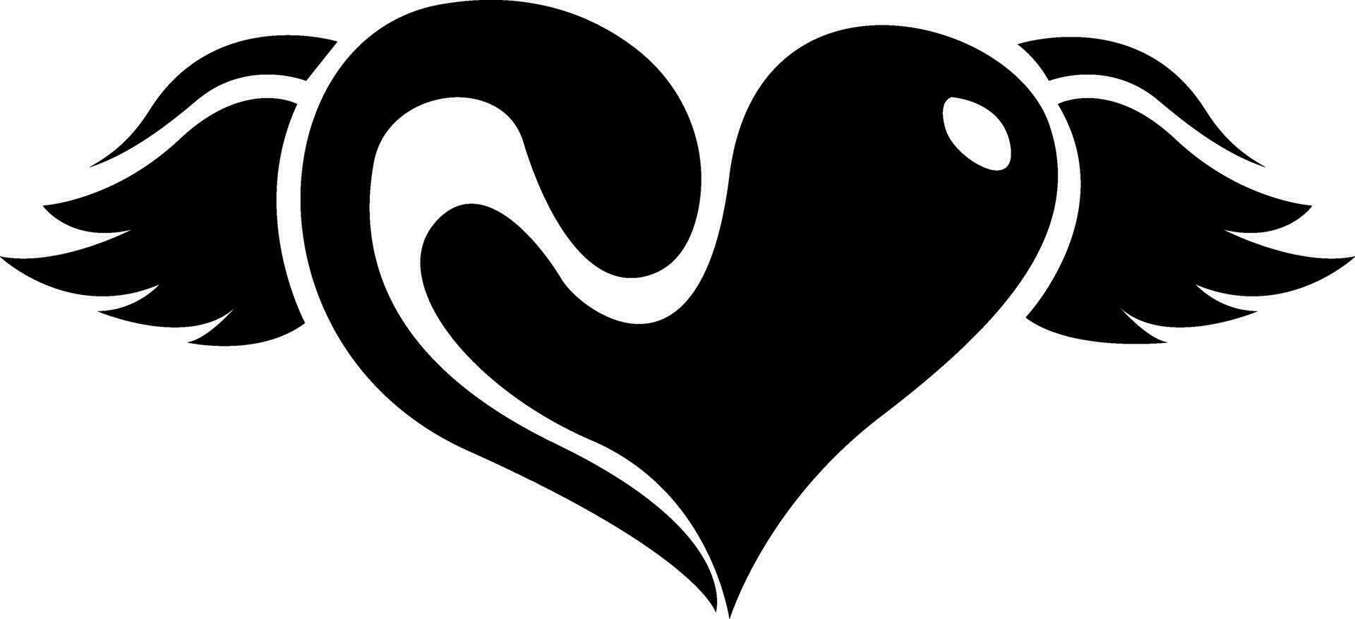 Heart with wings tattoo, tattoo illustration, vector on a white background.