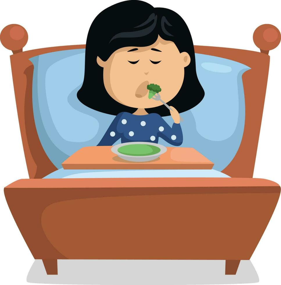Breakfast in bed, illustration, vector on a white background.