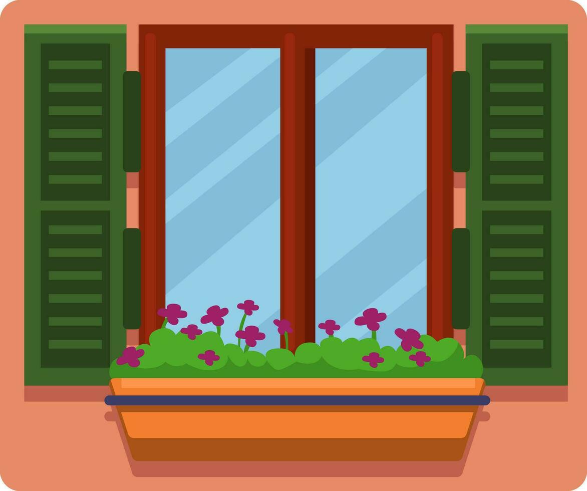 Windows with flowers, illustration, vector on a white background.