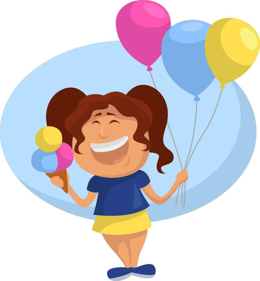 niña con globos, ilustración, vector en un blanco antecedentes.