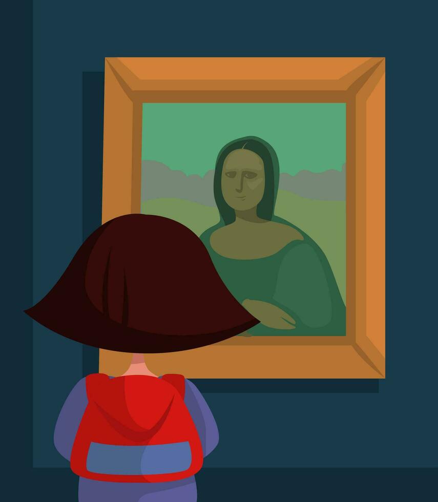 niña acecho pintura de mona lisa, ilustración, vector en un blanco antecedentes.