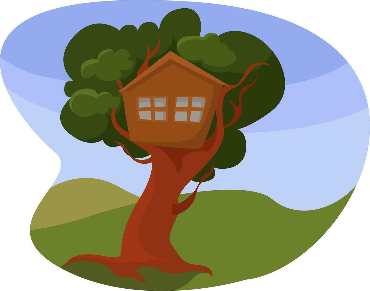 Tree house, illustration, vector on a white background.