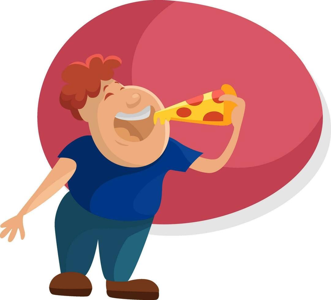 chico comiendo pizza, ilustración, vector en un blanco antecedentes.