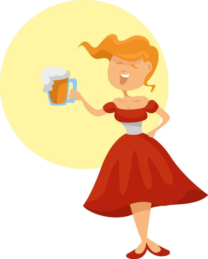 niña con vaso de cerveza, ilustración, vector en un blanco antecedentes.