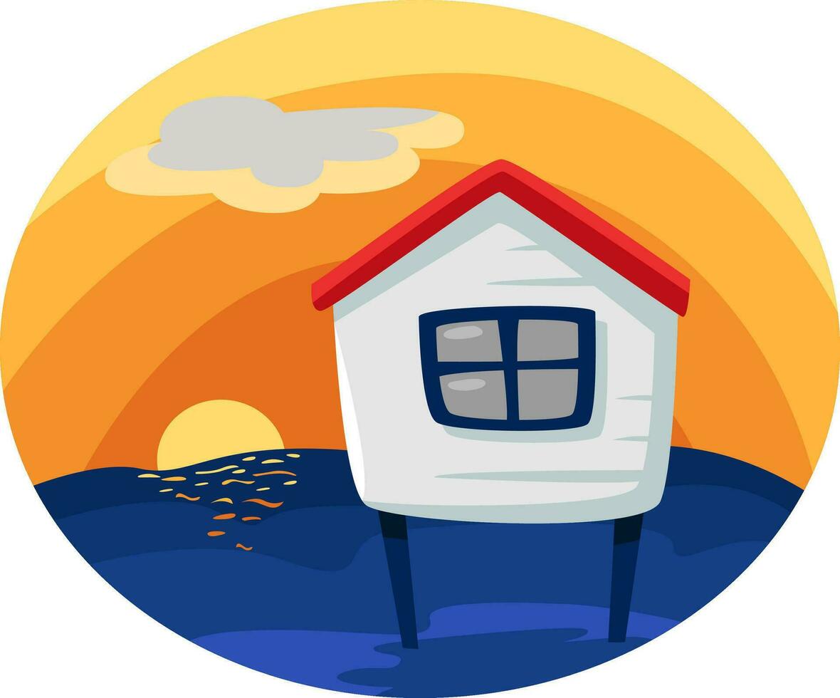 House on the beach, illustration, vector on a white background.