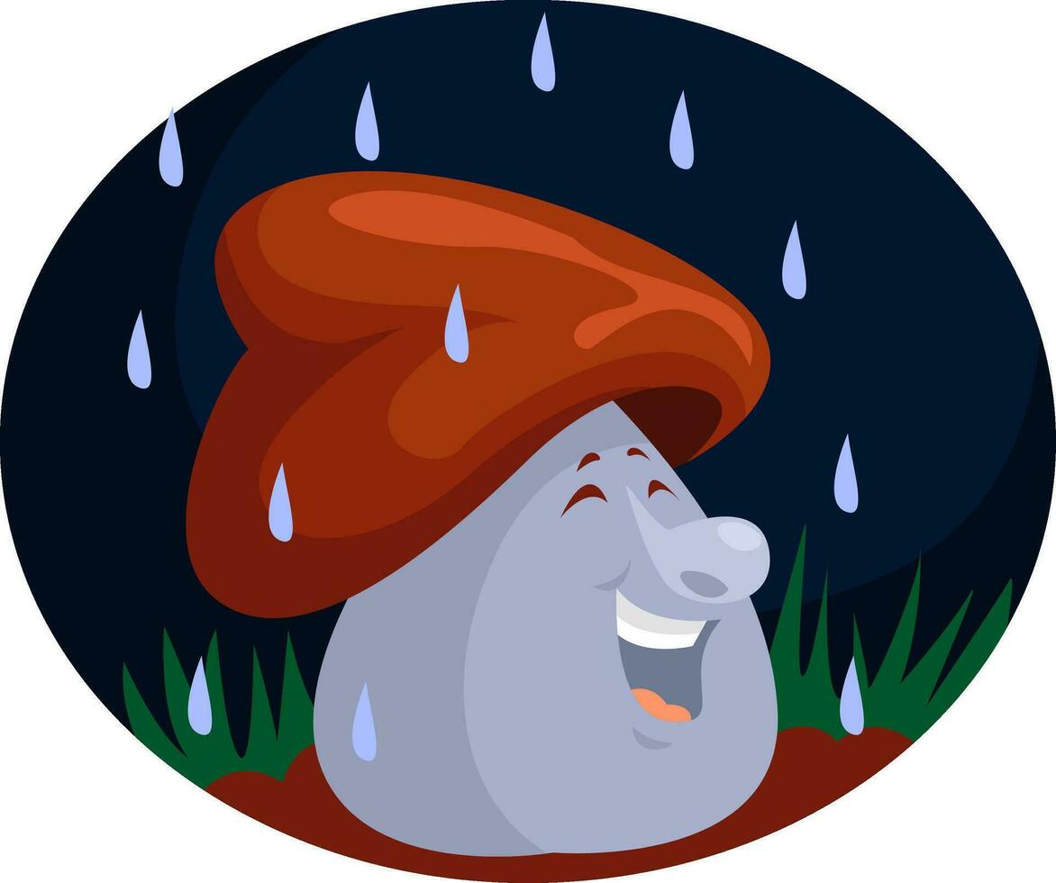 Mushroom on a rain, illustration, vector on a white background.