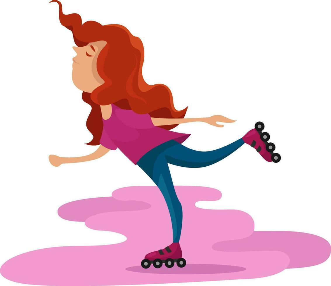 niña con rodillo patines, ilustración, vector en un blanco antecedentes.