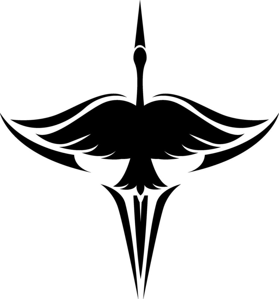 Big black bird tattoo, tattoo illustration, vector on a white background.