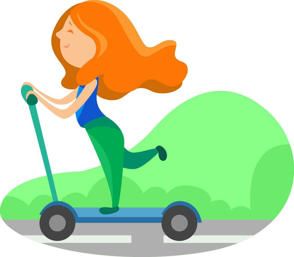 Girl on scooter, illustration, vector on a white background.
