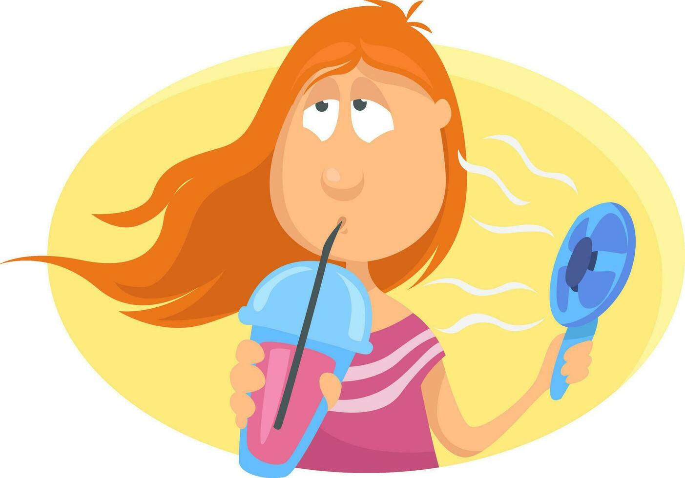Girl cooling off on summer, illustration, vector on a white background.