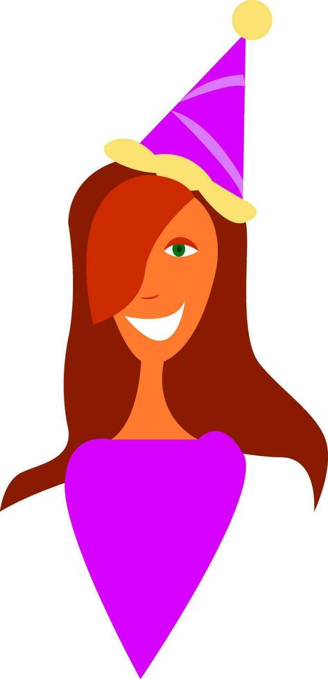 A lady with a birthday hat, vector color illustration.