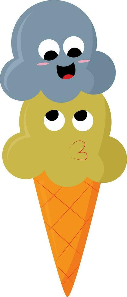 A happy blue and yellow ice cream, vector color illustration.